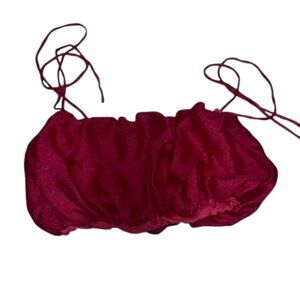 Burgundy Ruched Tie-String Bandeau Crop Top